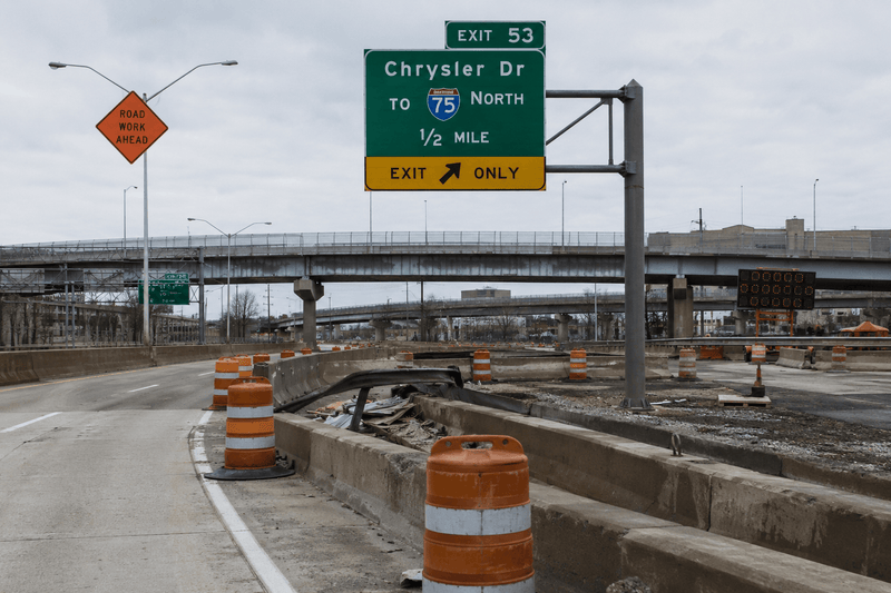 Detroit highway construction zone